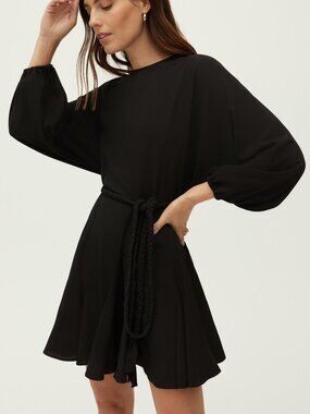 NWT $475 RHODE ELLA POLY MINI DRESS IN BLACK SIZE M